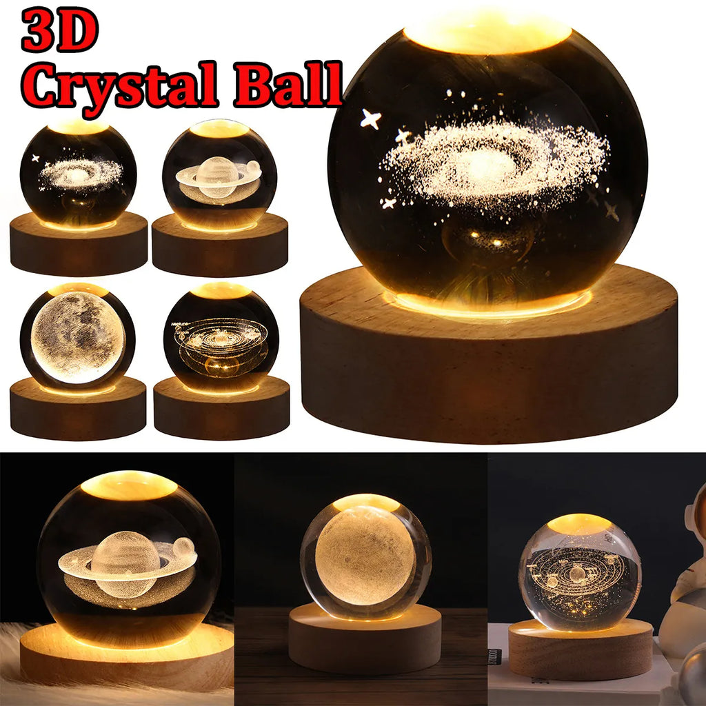 LED Night Light Galaxy 3D Crystal Ball Table Lamp