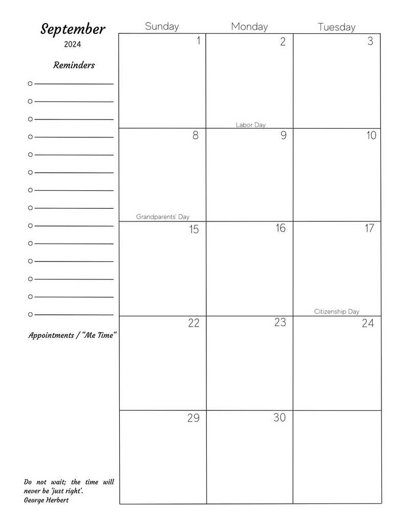 Monthly Planner:  Summer Daisies